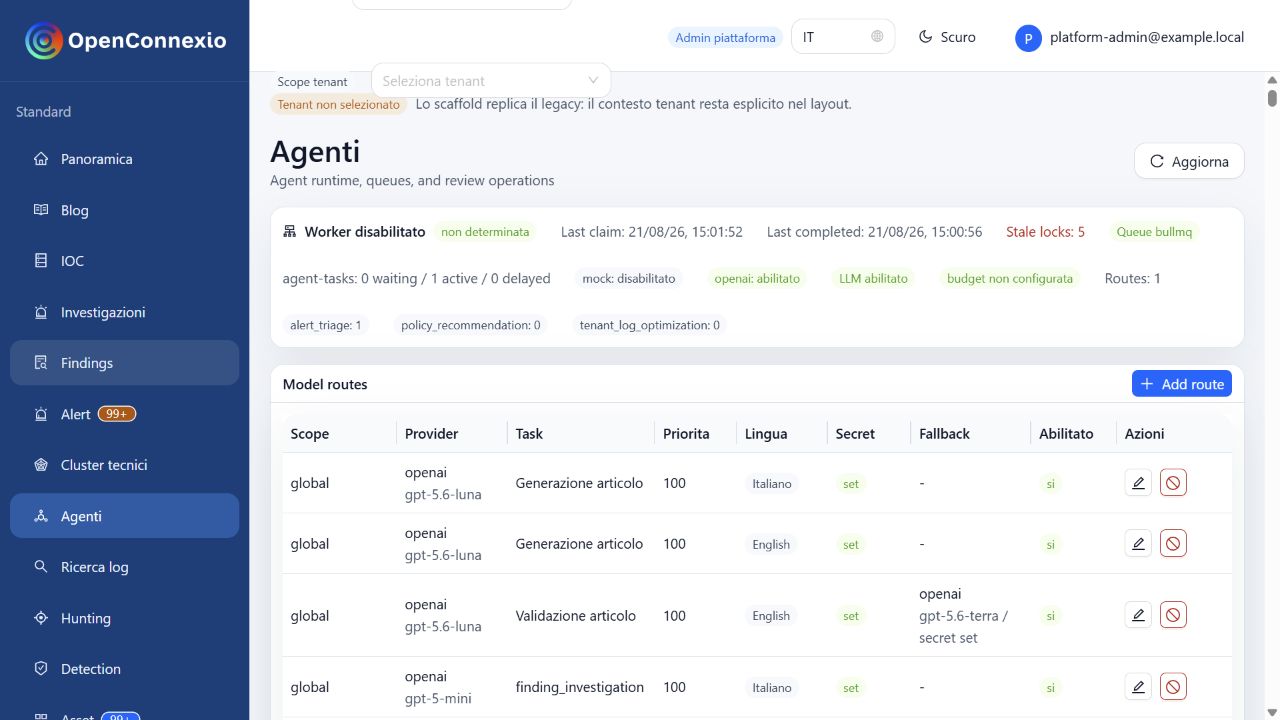 Runtime degli agenti e rotte modello disponibili in ShadowThreat