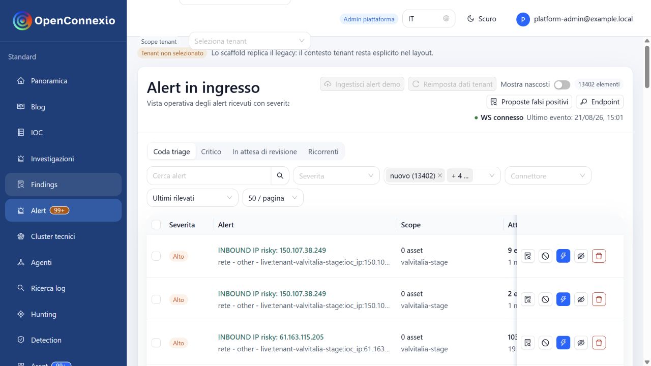 Coda degli alert in ingresso in ShadowThreat